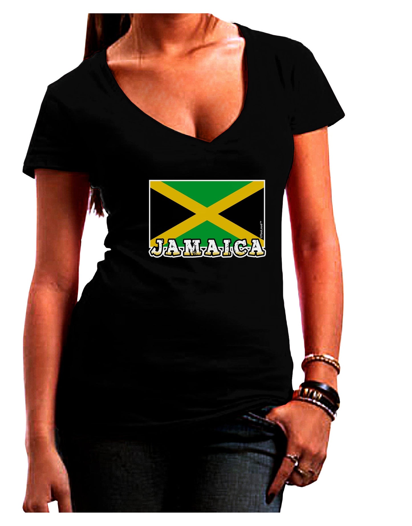 Jamaica Flag Dark Womens V-Neck Dark T-Shirt-Womens V-Neck T-Shirts-TooLoud-Black-Juniors Fitted Small-Davson Sales