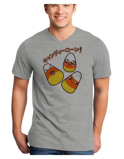 Japanese Kawaii Candy Corn Halloween Adult V-Neck T-shirt-Mens V-Neck T-Shirt-TooLoud-HeatherGray-Small-Davson Sales