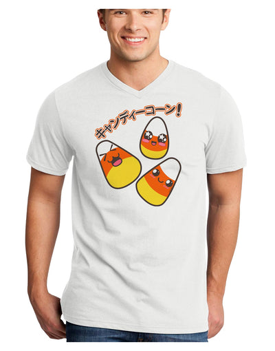 Japanese Kawaii Candy Corn Halloween Adult V-Neck T-shirt-Mens V-Neck T-Shirt-TooLoud-White-Small-Davson Sales