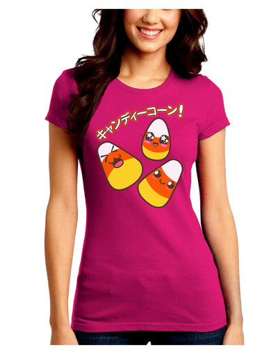 Japanese Kawaii Candy Corn Halloween Juniors Crew Dark T-Shirt-T-Shirts Juniors Tops-TooLoud-Hot-Pink-Juniors Fitted Small-Davson Sales