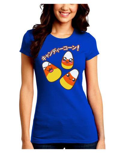 Japanese Kawaii Candy Corn Halloween Juniors Crew Dark T-Shirt-T-Shirts Juniors Tops-TooLoud-Royal-Blue-Juniors Fitted Small-Davson Sales