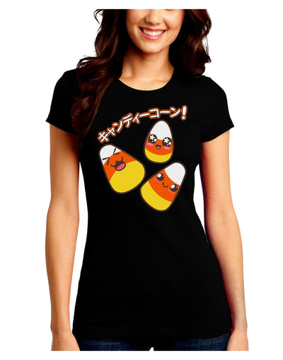 Japanese Kawaii Candy Corn Halloween Juniors Crew Dark T-Shirt-T-Shirts Juniors Tops-TooLoud-Black-Juniors Fitted Small-Davson Sales