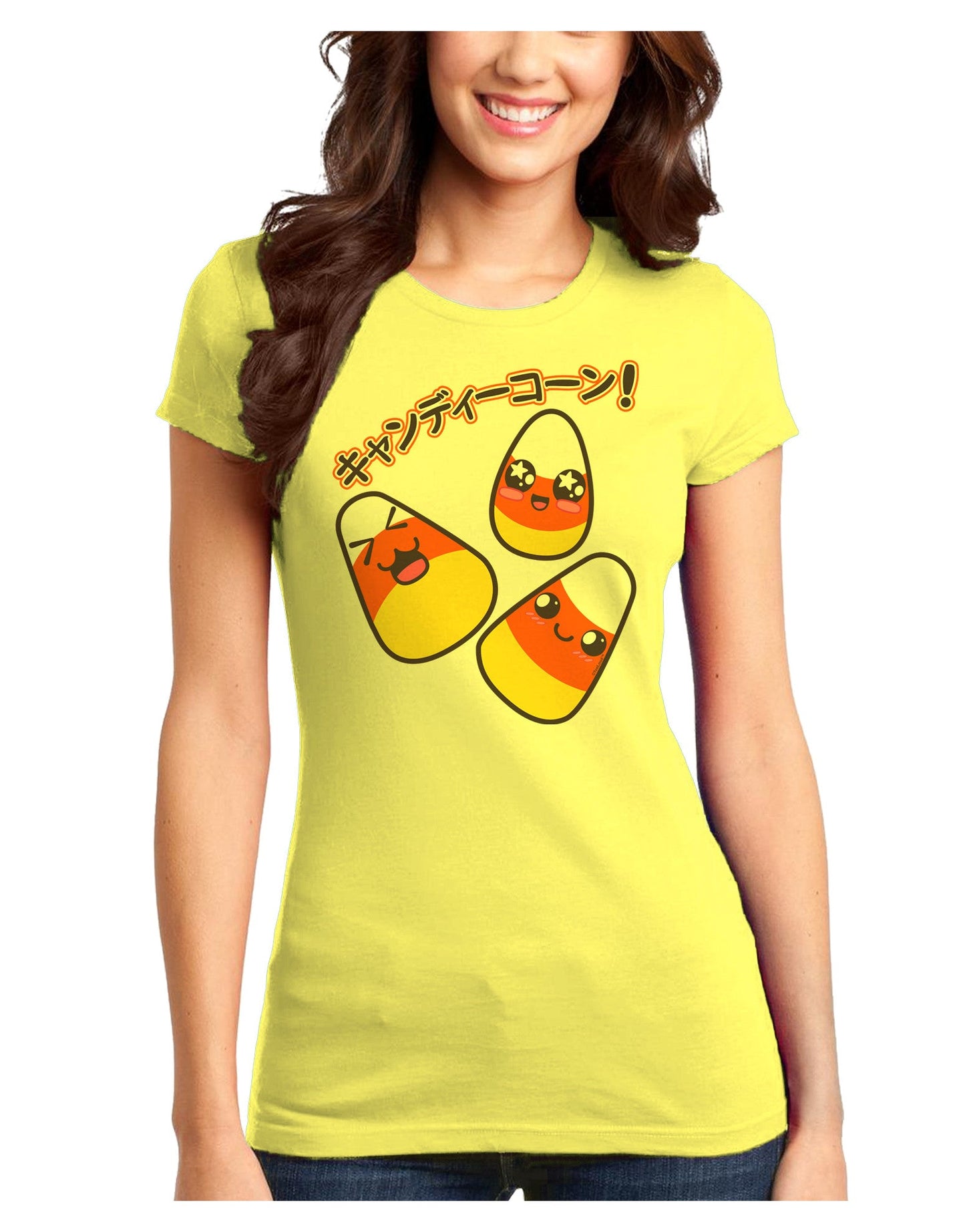 Japanese Kawaii Candy Corn Halloween Juniors T-Shirt-Womens Juniors T-Shirt-TooLoud-Yellow-Juniors Fitted XS-Davson Sales