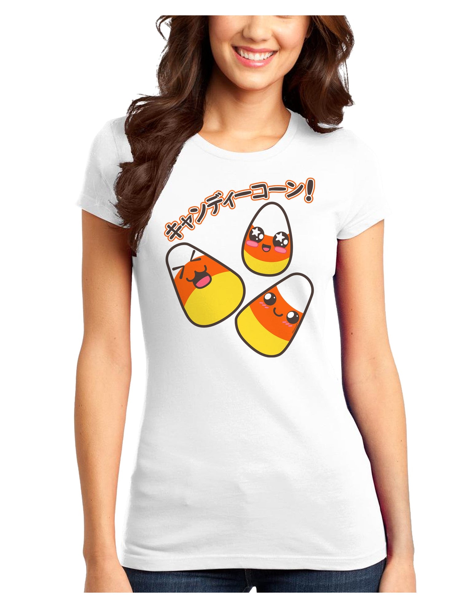 Japanese Kawaii Candy Corn Halloween Juniors T-Shirt-Womens Juniors T-Shirt-TooLoud-White-Juniors Fitted XS-Davson Sales