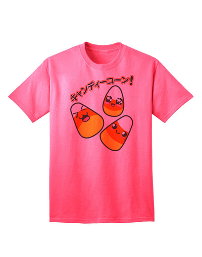 Japanese Kawaii Candy Corn Halloween - Premium Adult T-Shirt for Festive Celebrations-Mens T-shirts-TooLoud-Neon-Pink-Small-Davson Sales