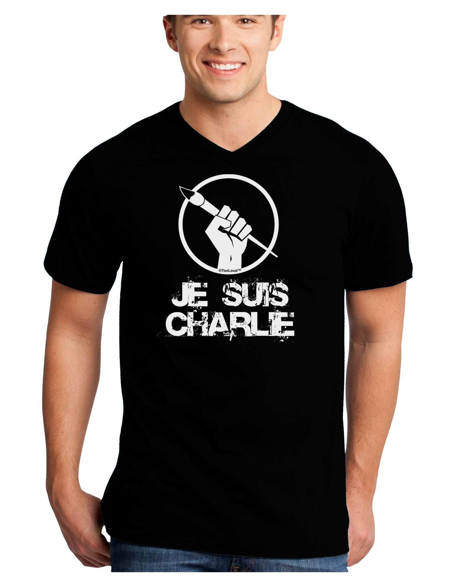 Je Suis Charlie Adult Dark V-Neck T-Shirt-Mens V-Neck T-Shirt-TooLoud-Black-Small-Davson Sales