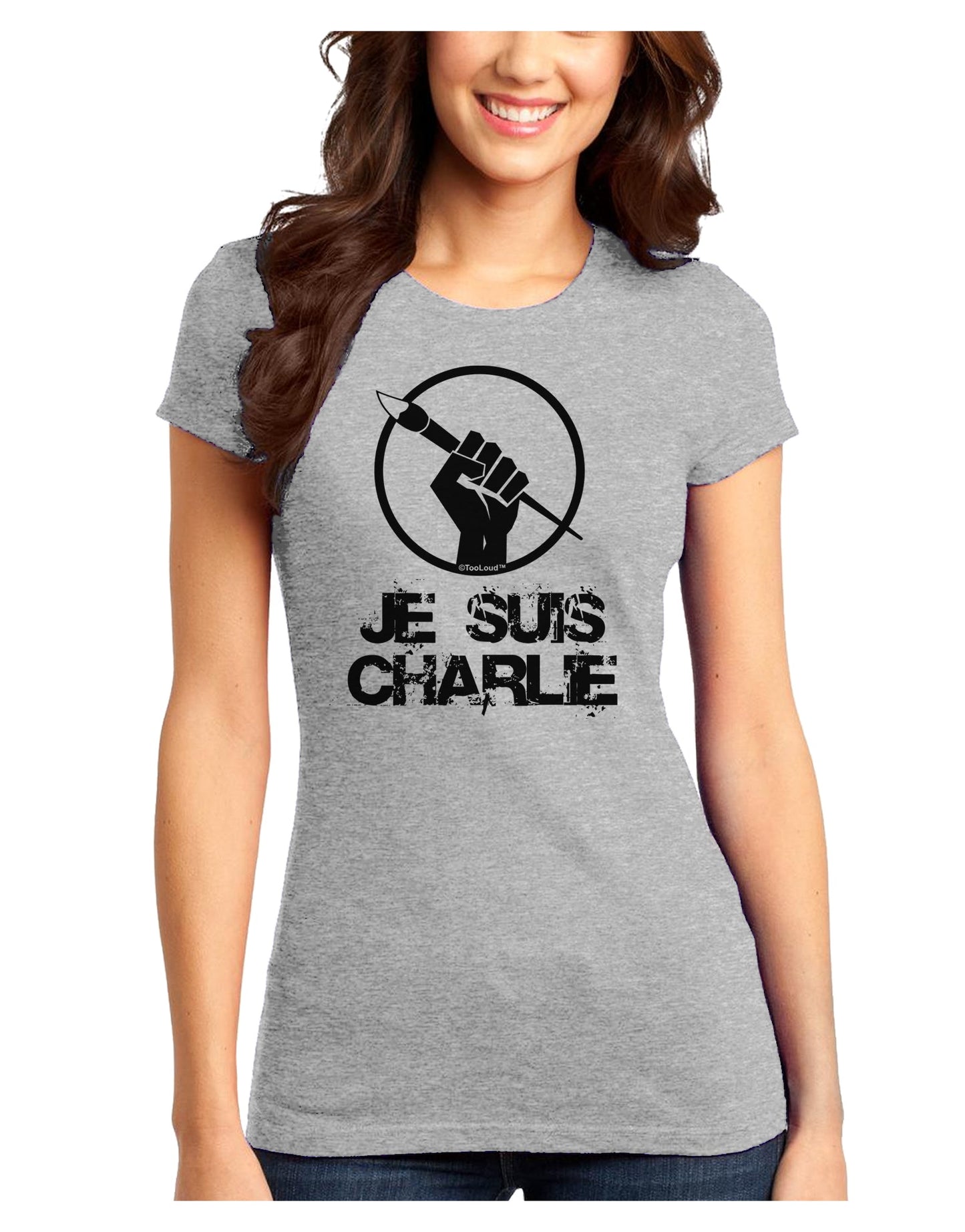 Je Suis Charlie Juniors T-Shirt-Womens Juniors T-Shirt-TooLoud-Ash-Gray-Juniors Fitted X-Small-Davson Sales