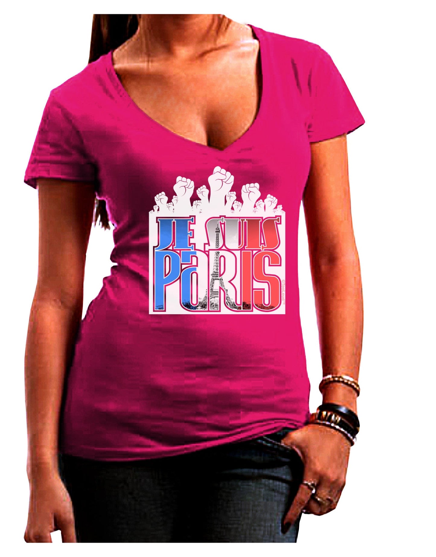 Je Suis Paris - Strong Womens V-Neck Dark T-Shirt-Womens V-Neck T-Shirts-TooLoud-Hot-Pink-Juniors Fitted Small-Davson Sales