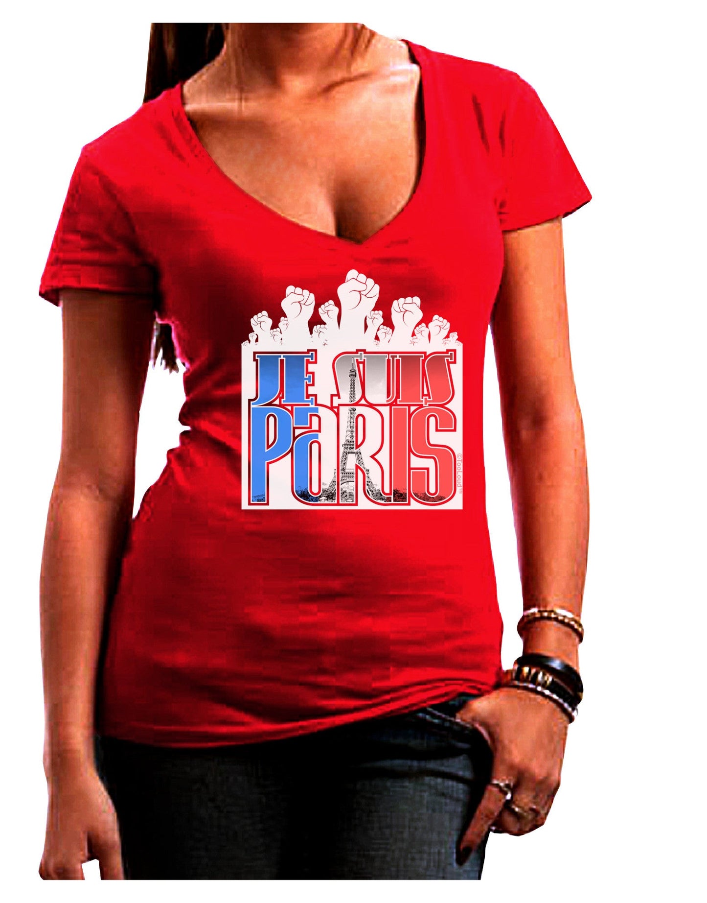Je Suis Paris - Strong Womens V-Neck Dark T-Shirt-Womens V-Neck T-Shirts-TooLoud-Red-Juniors Fitted Small-Davson Sales