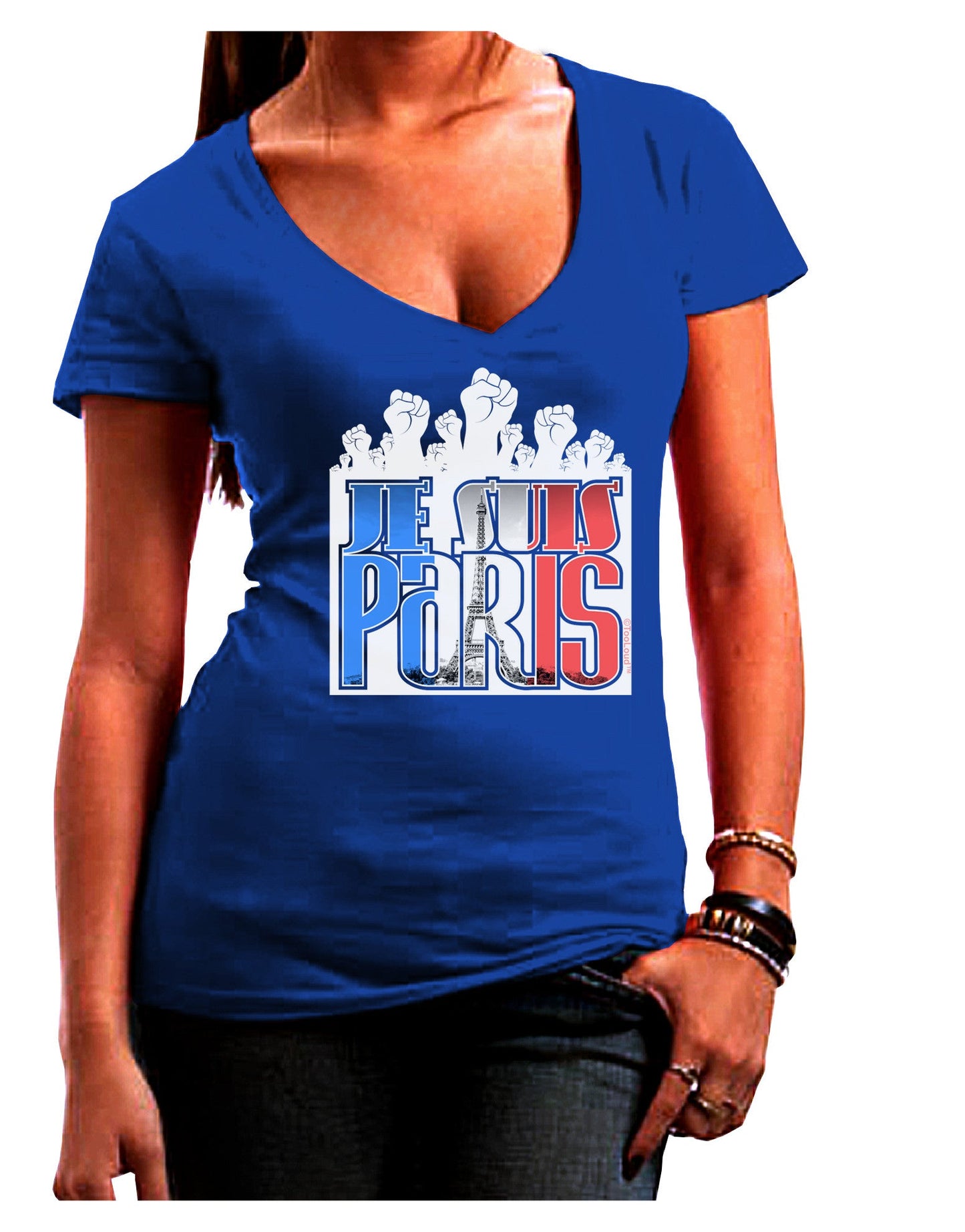 Je Suis Paris - Strong Womens V-Neck Dark T-Shirt-Womens V-Neck T-Shirts-TooLoud-Royal-Blue-Juniors Fitted Small-Davson Sales
