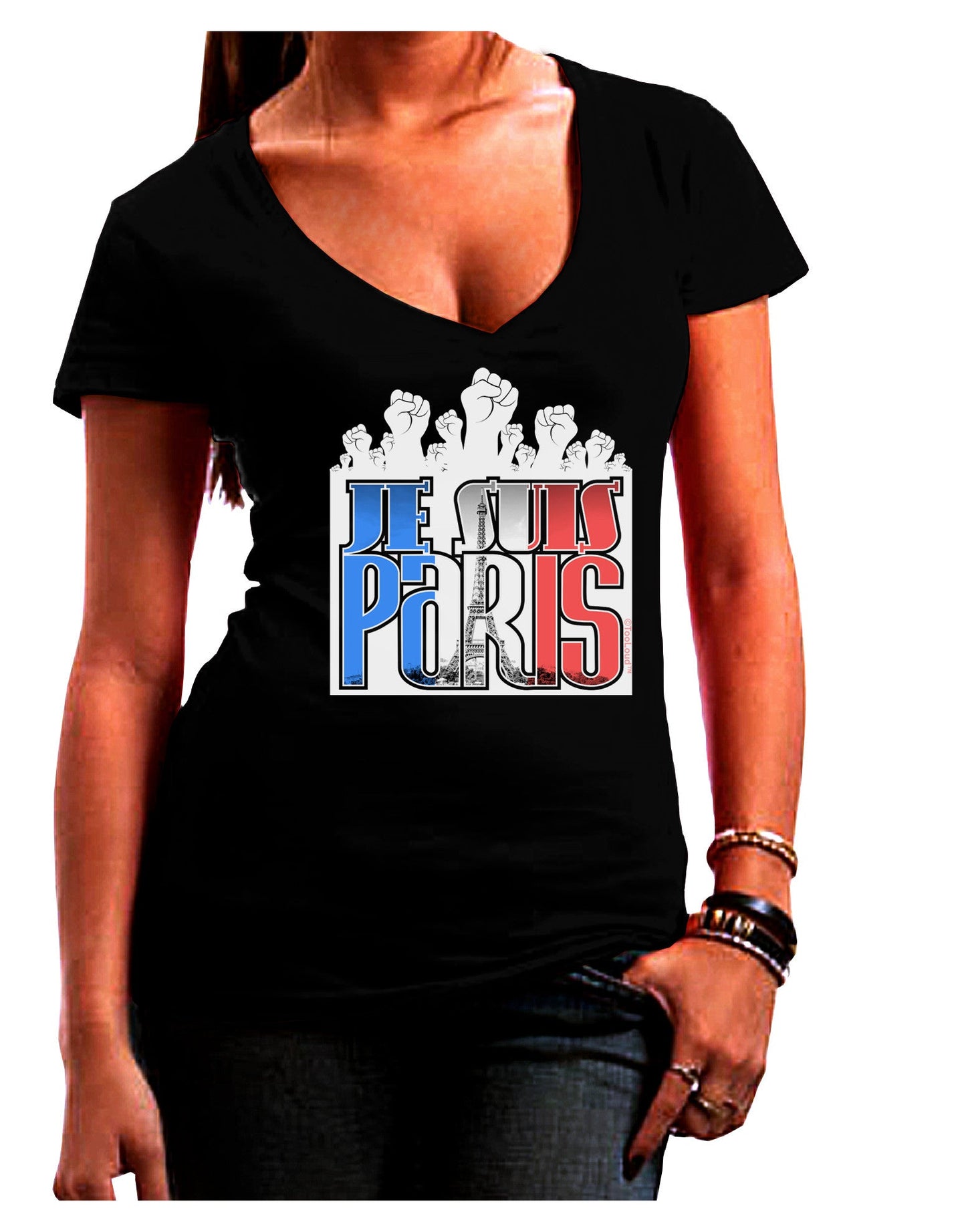 Je Suis Paris - Strong Womens V-Neck Dark T-Shirt-Womens V-Neck T-Shirts-TooLoud-Black-Juniors Fitted Small-Davson Sales