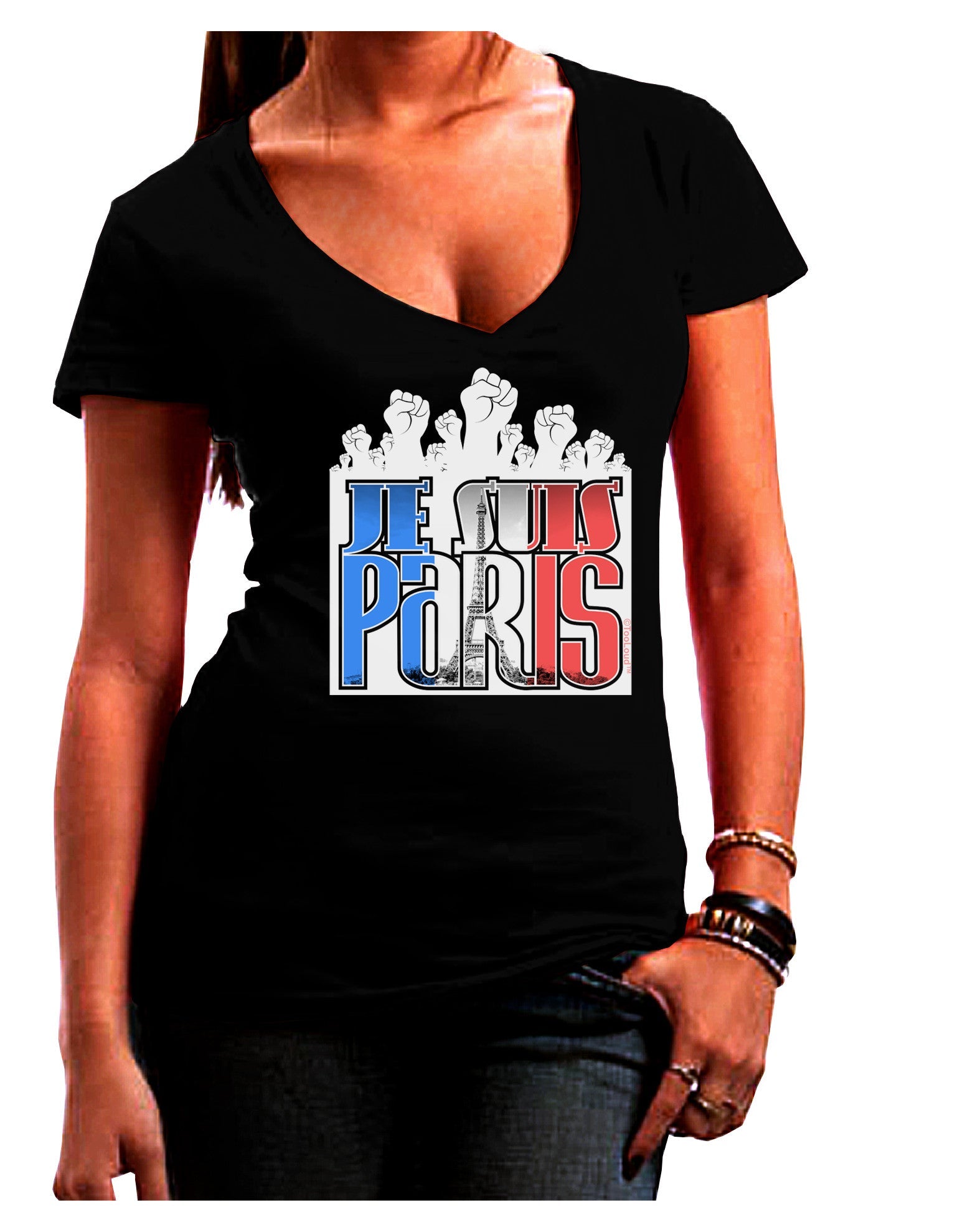 Je Suis Paris - Strong Womens V-Neck Dark T-Shirt-Womens V-Neck T-Shirts-TooLoud-Black-Juniors Fitted Small-Davson Sales