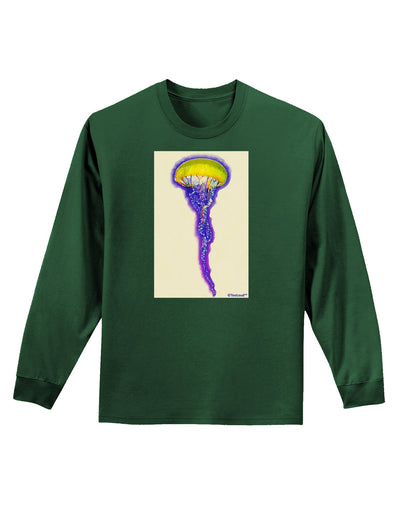 Jellyfish Outlined in Purple Watercolor Adult Long Sleeve Dark T-Shirt-TooLoud-Dark-Green-Small-Davson Sales