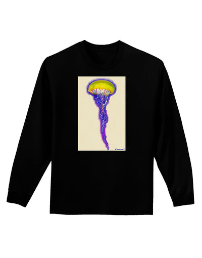 Jellyfish Outlined in Purple Watercolor Adult Long Sleeve Dark T-Shirt-TooLoud-Black-Small-Davson Sales