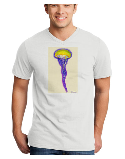 Jellyfish Outlined in Purple Watercolor Adult V-Neck T-shirt-Mens V-Neck T-Shirt-TooLoud-White-Small-Davson Sales