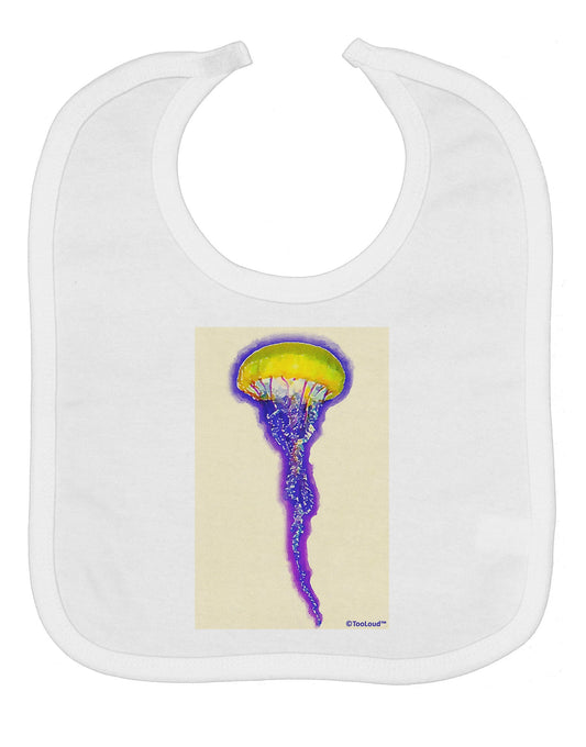 Jellyfish Outlined in Purple Watercolor Baby Bib