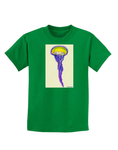 Jellyfish Outlined in Purple Watercolor Childrens Dark T-Shirt-Childrens T-Shirt-TooLoud-Kelly-Green-X-Small-Davson Sales