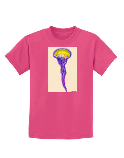 Jellyfish Outlined in Purple Watercolor Childrens Dark T-Shirt-Childrens T-Shirt-TooLoud-Sangria-X-Small-Davson Sales