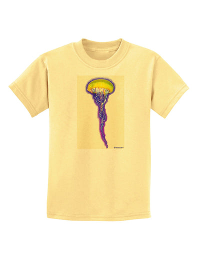 Jellyfish Outlined in Purple Watercolor Childrens T-Shirt-Childrens T-Shirt-TooLoud-Daffodil-Yellow-X-Small-Davson Sales