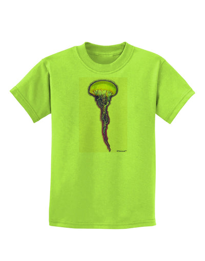 Jellyfish Outlined in Purple Watercolor Childrens T-Shirt-Childrens T-Shirt-TooLoud-Lime-Green-X-Small-Davson Sales