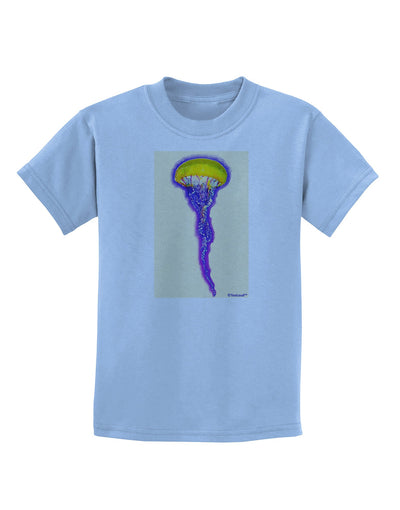 Jellyfish Outlined in Purple Watercolor Childrens T-Shirt-Childrens T-Shirt-TooLoud-Light-Blue-X-Small-Davson Sales