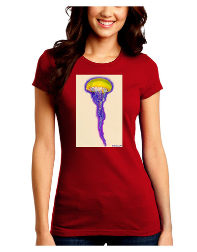 Jellyfish Outlined in Purple Watercolor Juniors Crew Dark T-Shirt-T-Shirts Juniors Tops-TooLoud-Red-Juniors Fitted Small-Davson Sales