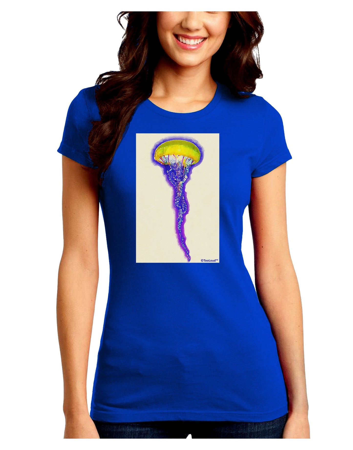 Jellyfish Outlined in Purple Watercolor Juniors Crew Dark T-Shirt-T-Shirts Juniors Tops-TooLoud-Royal-Blue-Juniors Fitted Small-Davson Sales