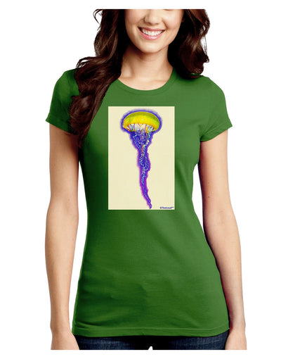 Jellyfish Outlined in Purple Watercolor Juniors Crew Dark T-Shirt-T-Shirts Juniors Tops-TooLoud-Kiwi-Green-Juniors Fitted Small-Davson Sales