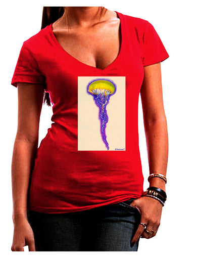 Jellyfish Outlined in Purple Watercolor Juniors V-Neck Dark T-Shirt-Womens V-Neck T-Shirts-TooLoud-Red-Juniors Fitted Small-Davson Sales