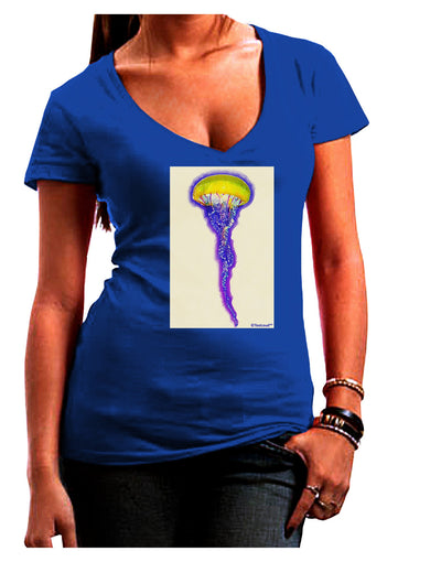 Jellyfish Outlined in Purple Watercolor Juniors V-Neck Dark T-Shirt-Womens V-Neck T-Shirts-TooLoud-Royal-Blue-Juniors Fitted Small-Davson Sales