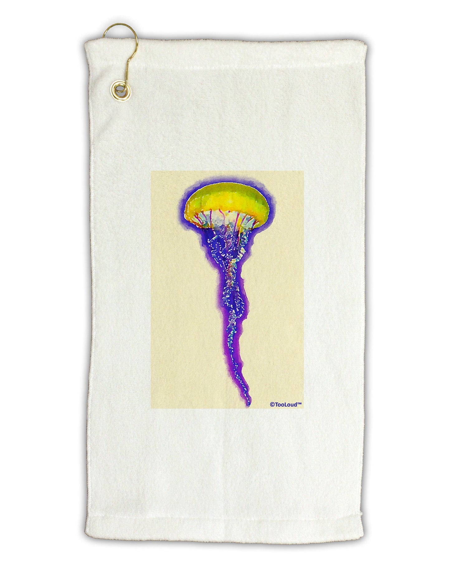 Jellyfish Outlined in Purple Watercolor Micro Terry Gromet Golf Towel 16 x 25 inch-Golf Towel-TooLoud-White-Davson Sales