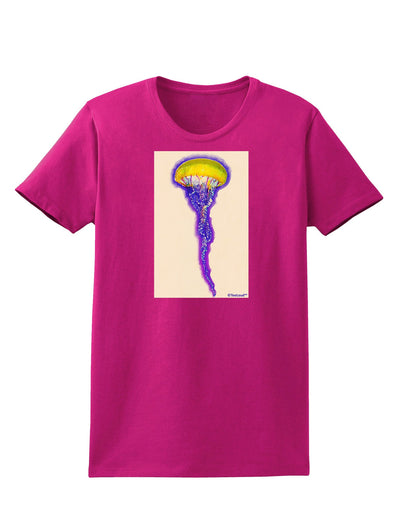 Jellyfish Outlined in Purple Watercolor Womens Dark T-Shirt-TooLoud-Hot-Pink-Small-Davson Sales