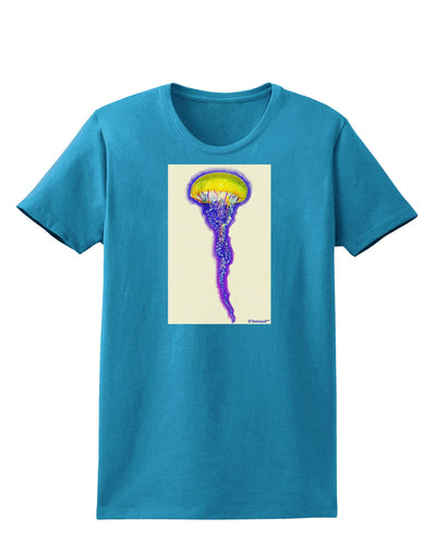 Jellyfish Outlined in Purple Watercolor Womens Dark T-Shirt-TooLoud-Turquoise-X-Small-Davson Sales