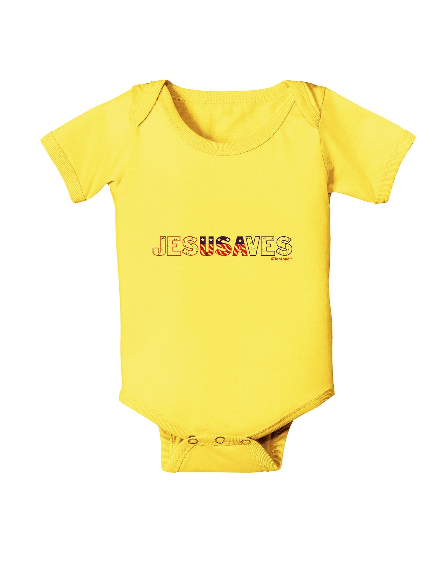 JesUSAves - Jesus Saves USA Design Baby Romper Bodysuit by TooLoud-Baby Romper-TooLoud-Yellow-06-Months-Davson Sales