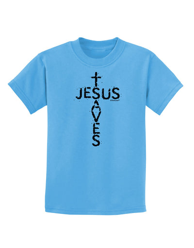 Jesus Saves - Cross Shape Design Childrens T-Shirt by TooLoud-Childrens T-Shirt-TooLoud-Aquatic-Blue-X-Small-Davson Sales