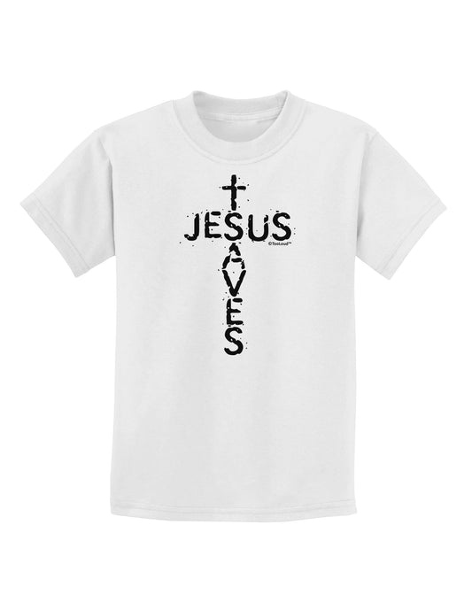 Jesus Saves - Cross Shape Design Childrens T-Shirt by TooLoud-Childrens T-Shirt-TooLoud-White-X-Small-Davson Sales