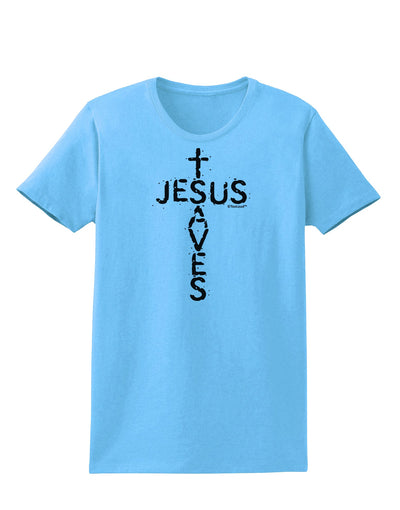 Jesus Saves - Cross Shape Design Womens T-Shirt by TooLoud-Womens T-Shirt-TooLoud-Aquatic-Blue-X-Small-Davson Sales