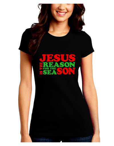 Jesus is the Reason for the Season Christmas Juniors Crew Dark T-Shirt-T-Shirts Juniors Tops-TooLoud-Black-Juniors Fitted Small-Davson Sales