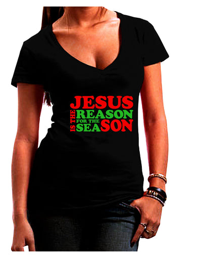 Jesus is the Reason for the Season Christmas Juniors V-Neck Dark T-Shirt-Womens V-Neck T-Shirts-TooLoud-Black-Juniors Fitted Small-Davson Sales