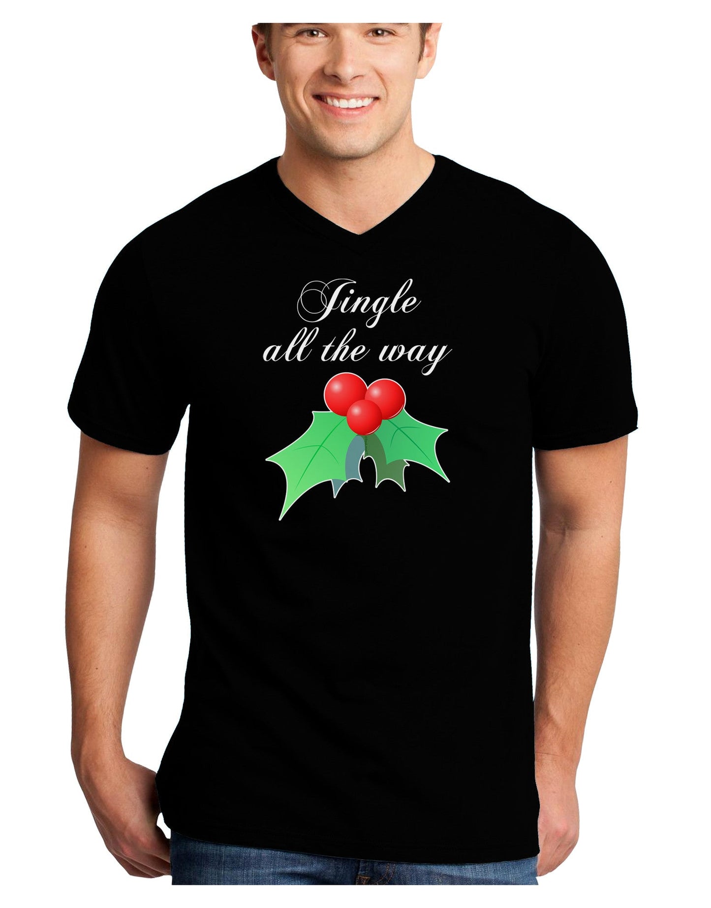 Jingle All the Way - holly Adult Dark V-Neck T-Shirt-Mens V-Neck T-Shirt-TooLoud-Black-Small-Davson Sales