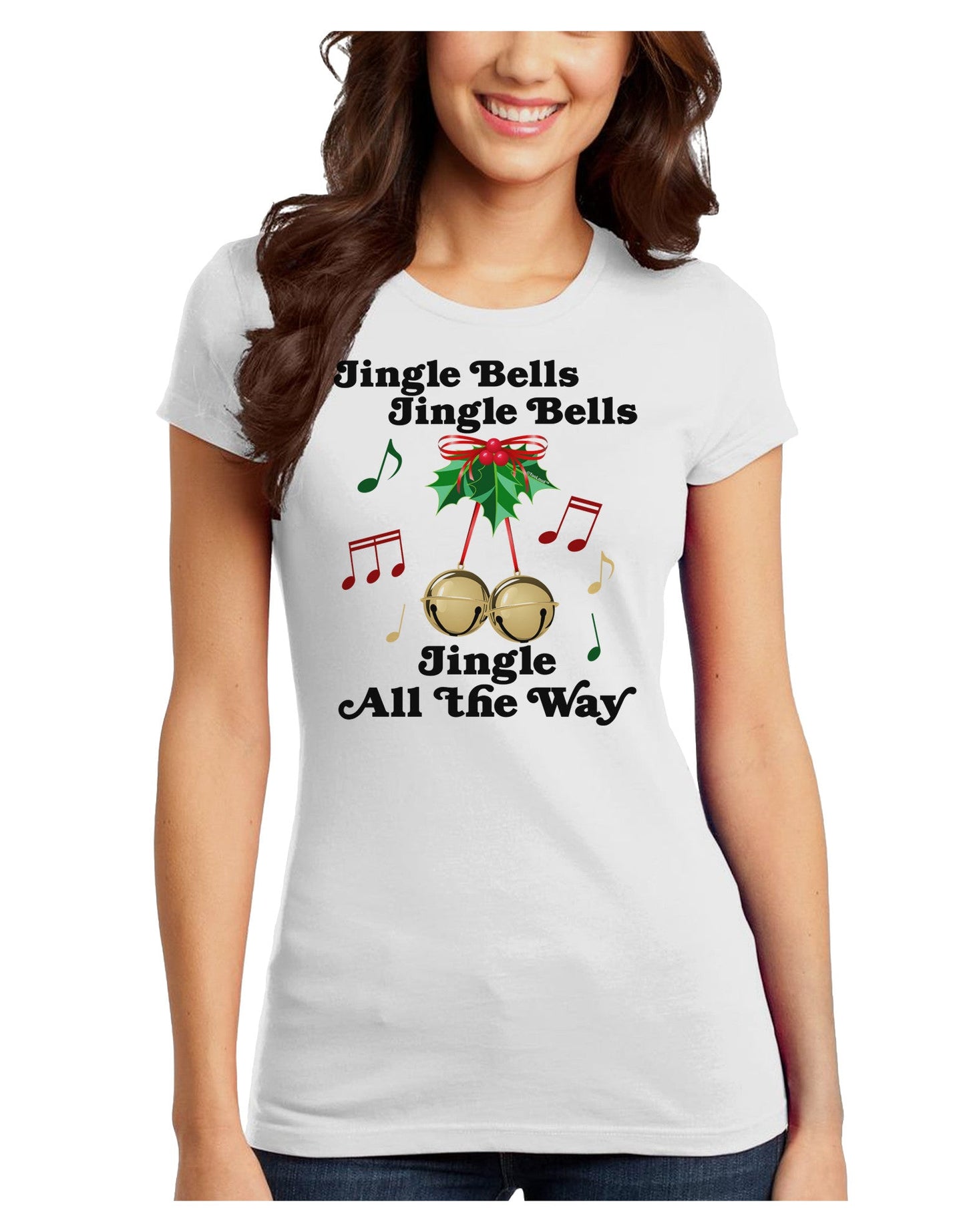 Jingle Bells All the way Juniors T-Shirt-Womens Juniors T-Shirt-TooLoud-White-Juniors Fitted X-Small-Davson Sales