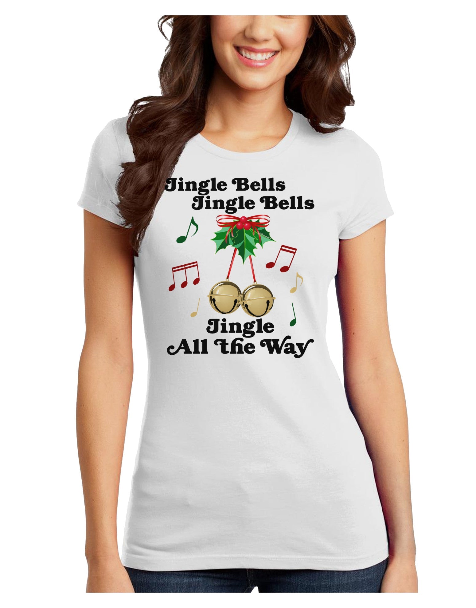 Jingle Bells All the way Juniors T-Shirt-Womens Juniors T-Shirt-TooLoud-White-Juniors Fitted X-Small-Davson Sales