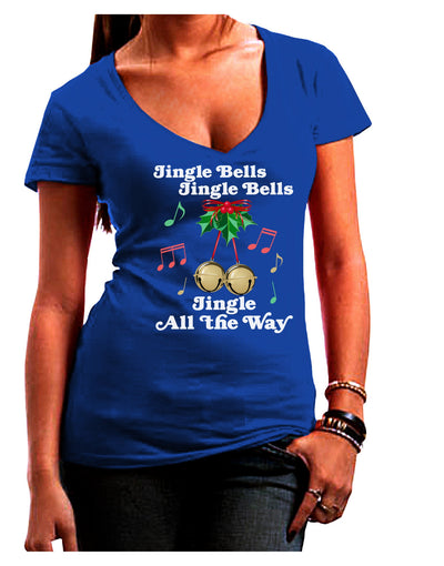 Jingle Bells All the way Juniors V-Neck Dark T-Shirt-Womens V-Neck T-Shirts-TooLoud-Royal-Blue-Juniors Fitted Small-Davson Sales