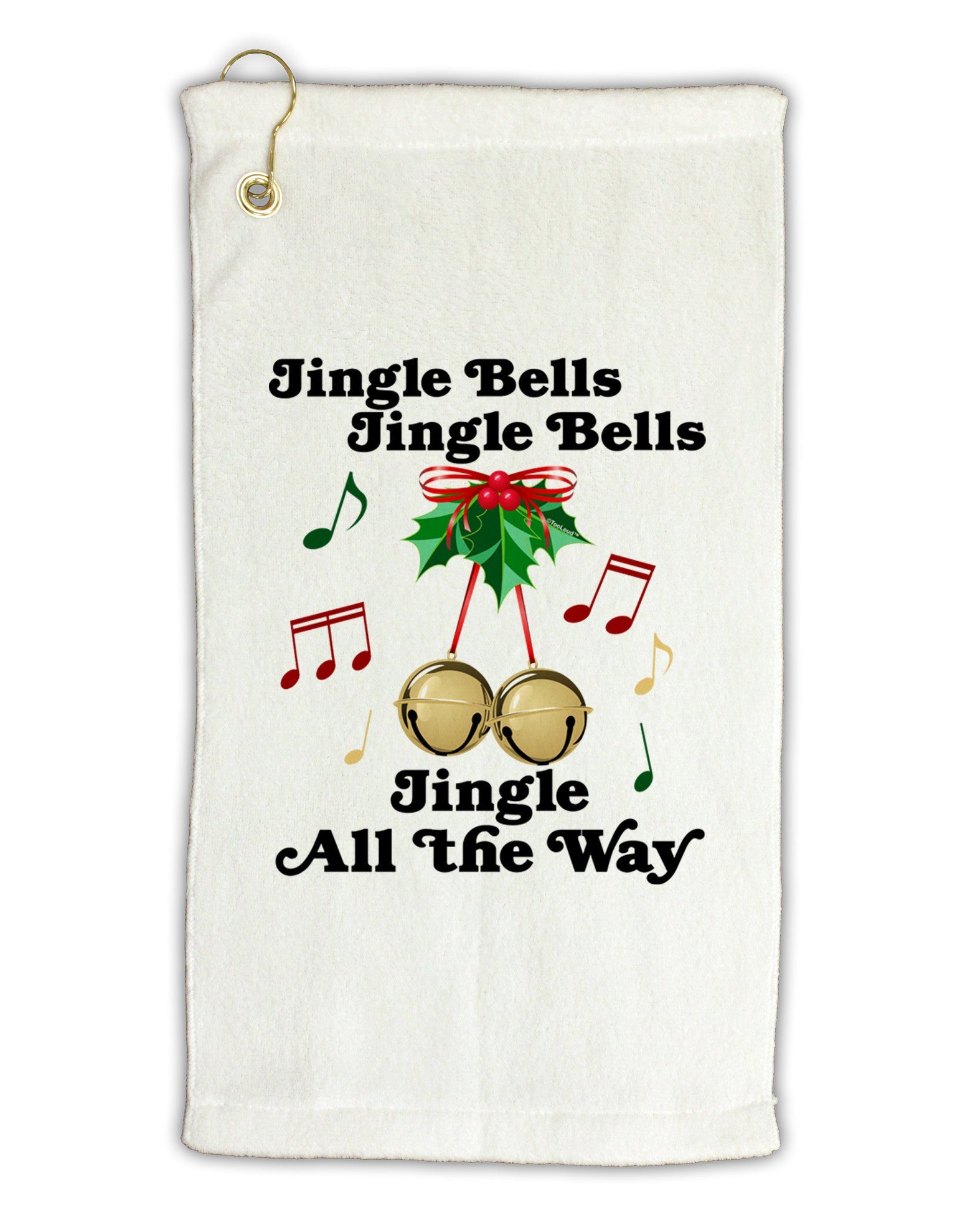 Jingle Bells All the way Micro Terry Gromet Golf Towel 11"x19-Golf Towel-TooLoud-White-Davson Sales