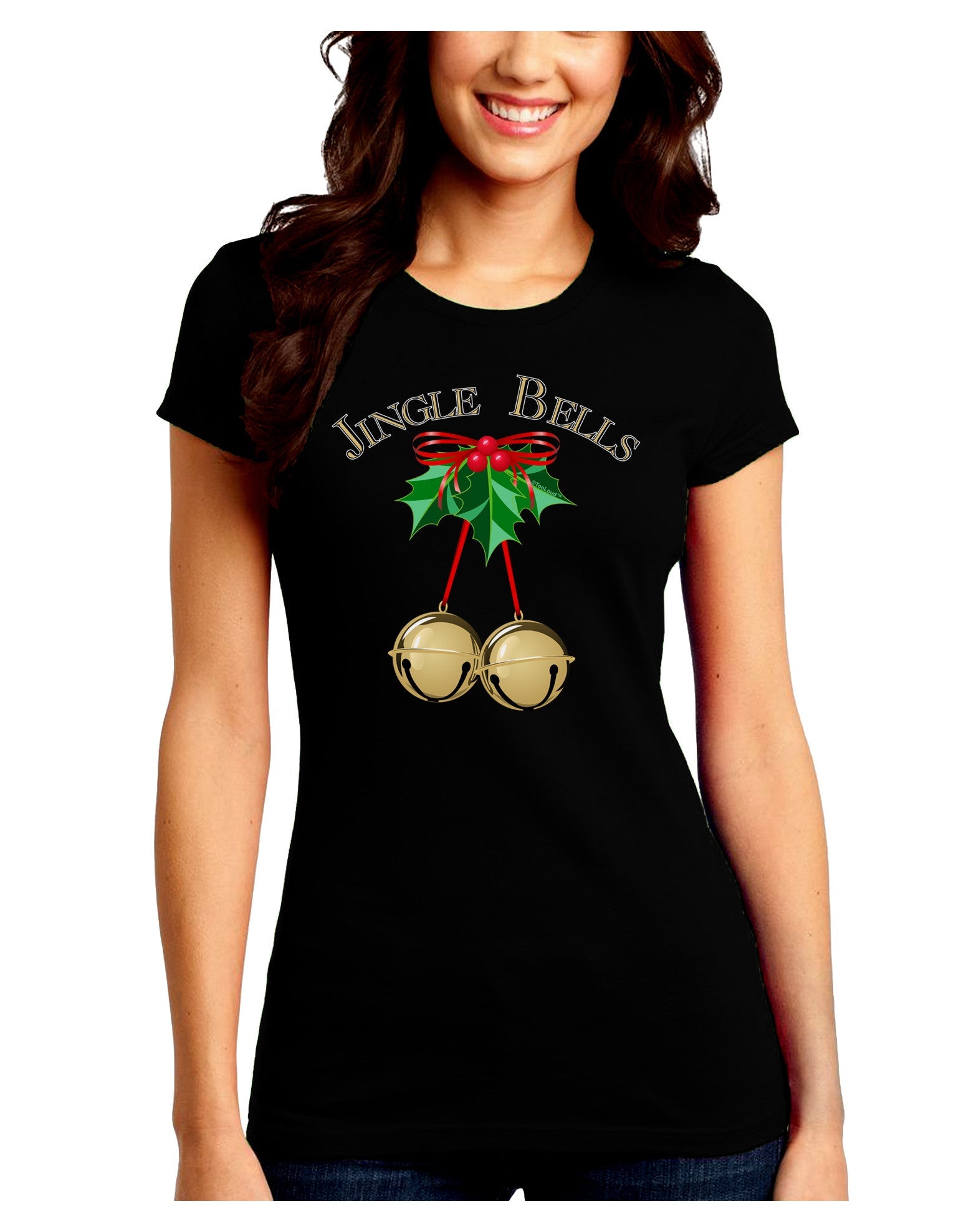 Jingle Bells Juniors Petite Crew Dark T-Shirt-T-Shirts Juniors Tops-TooLoud-Black-Juniors Fitted Small-Davson Sales