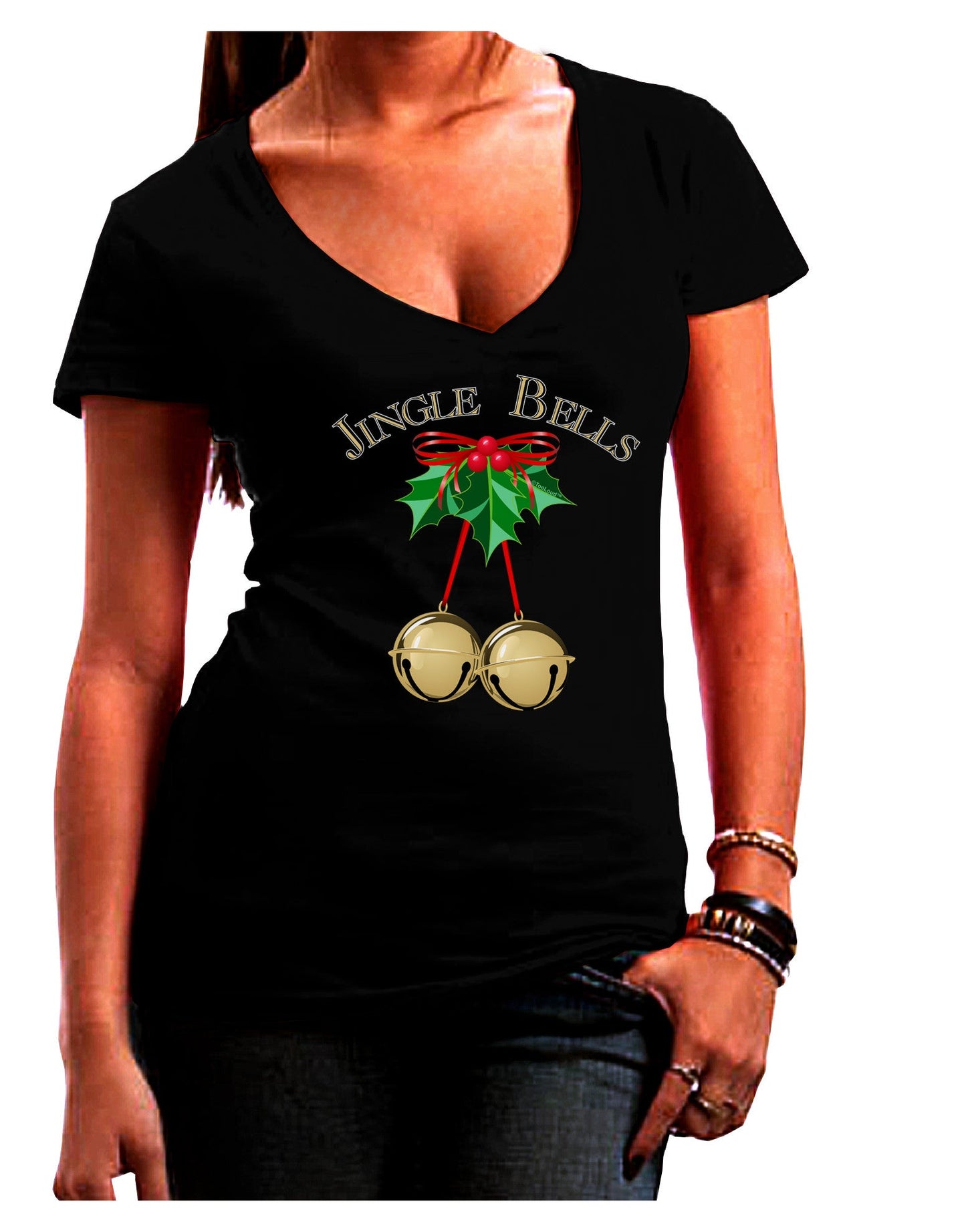 Jingle Bells Womens V-Neck Dark T-Shirt-Womens V-Neck T-Shirts-TooLoud-Black-Juniors Fitted Small-Davson Sales
