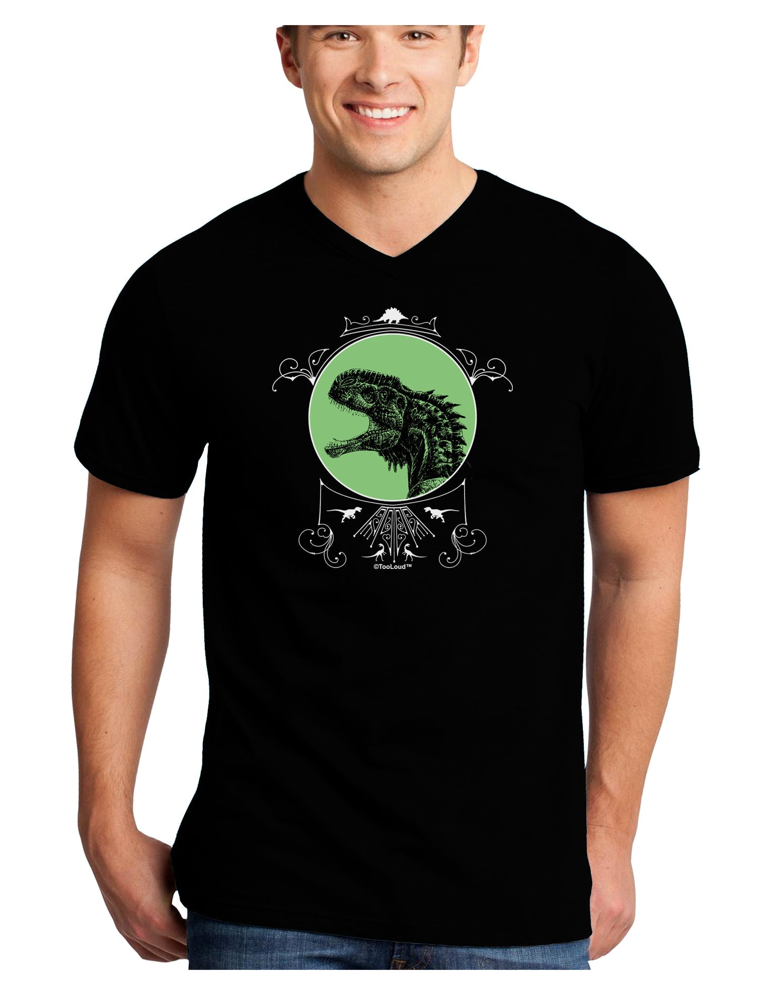 Jurassic Dinosaur Face Adult Dark V-Neck T-Shirt by TooLoud-Mens V-Neck T-Shirt-TooLoud-Black-Small-Davson Sales