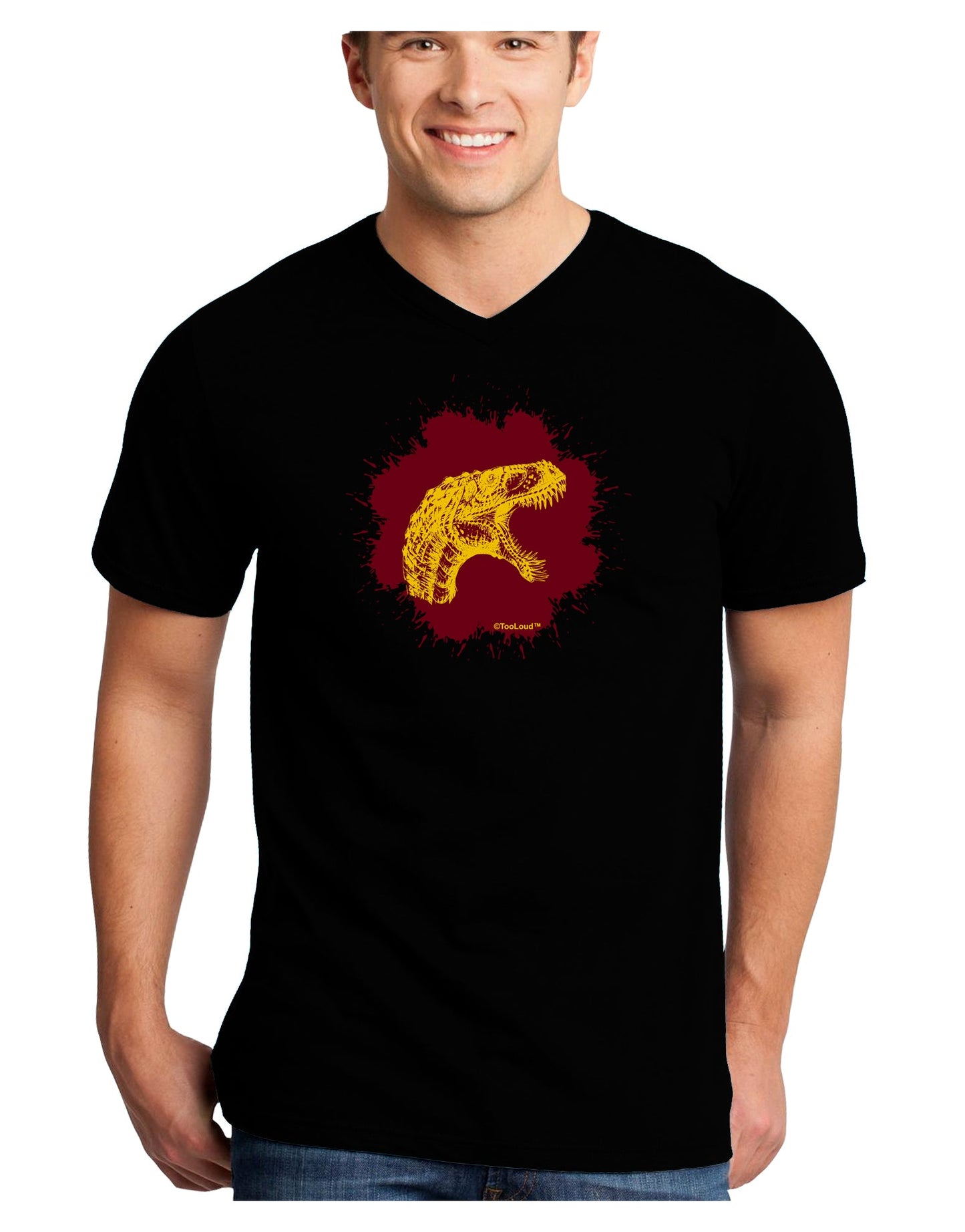 Jurassic Dinosaur Face Blood Splatter Adult Dark V-Neck T-Shirt by TooLoud-Mens V-Neck T-Shirt-TooLoud-Black-Small-Davson Sales