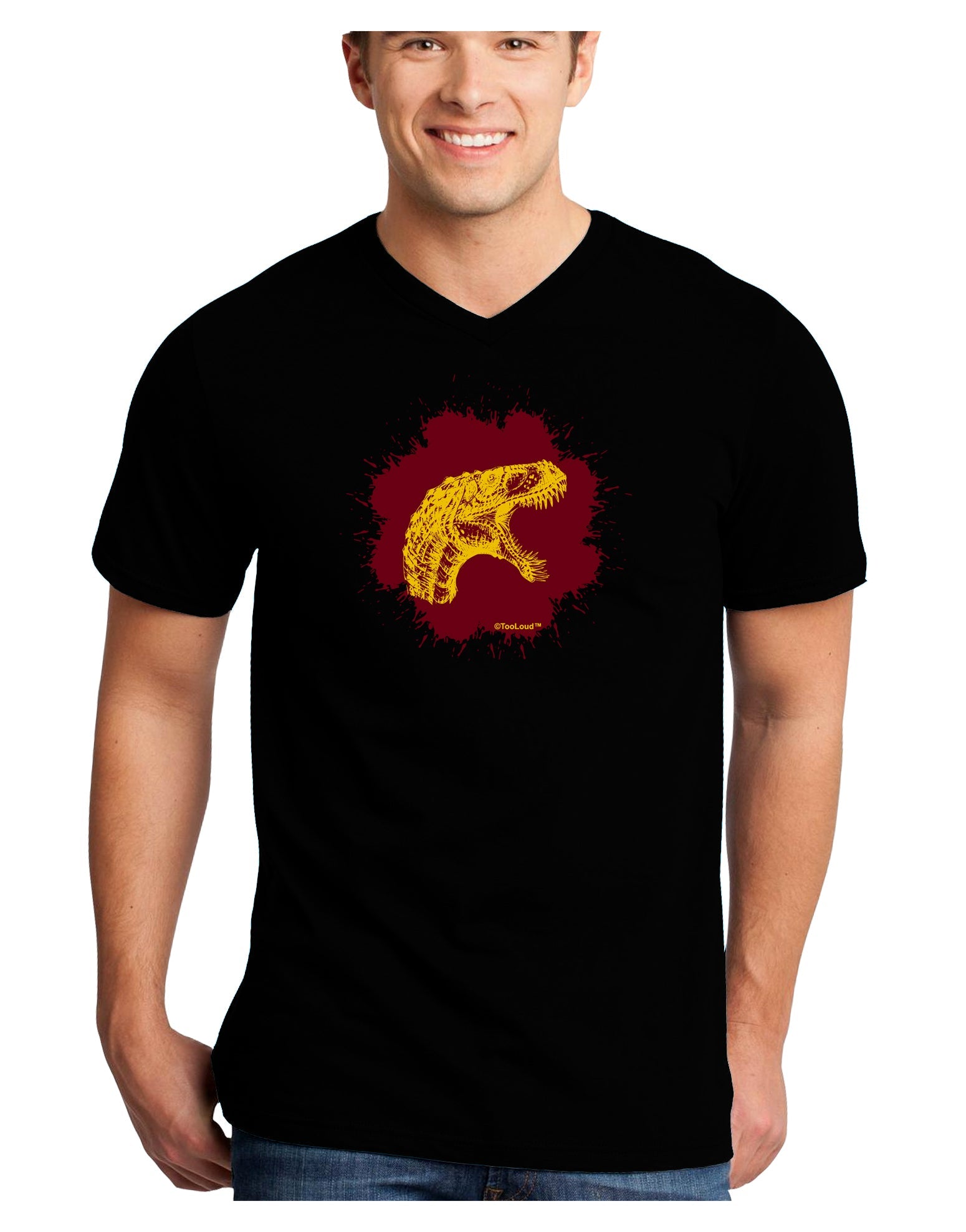 Jurassic Dinosaur Face Blood Splatter Adult Dark V-Neck T-Shirt by TooLoud-Mens V-Neck T-Shirt-TooLoud-Black-Small-Davson Sales