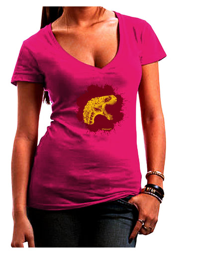 Jurassic Dinosaur Face Blood Splatter Juniors V-Neck Dark T-Shirt by TooLoud-Womens V-Neck T-Shirts-TooLoud-Hot-Pink-Juniors Fitted Small-Davson Sales